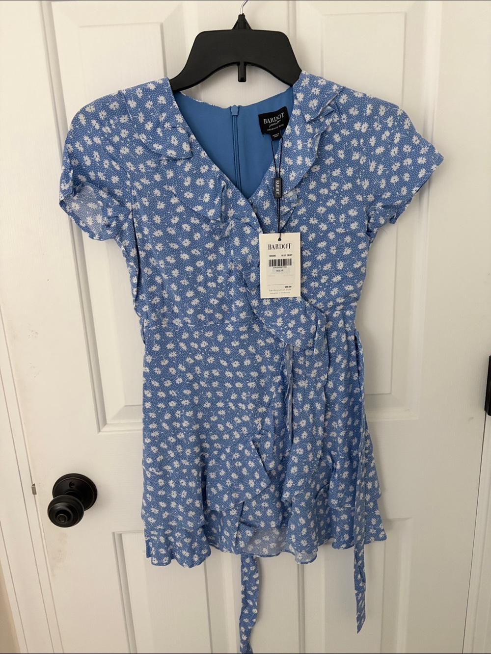 Bardot Kids Light Blue Floral Ruffle Wrap Dress